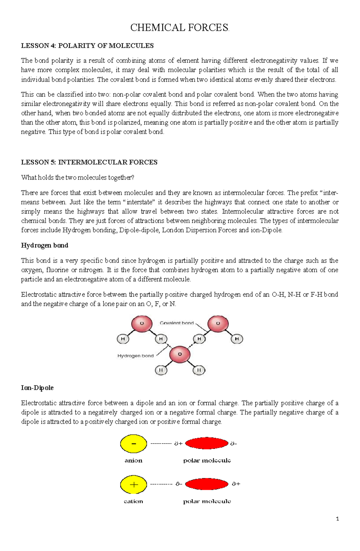 Physical- Science-W3W4 - CHEMICAL FORCES. LESSON 4: POLARITY OF ...