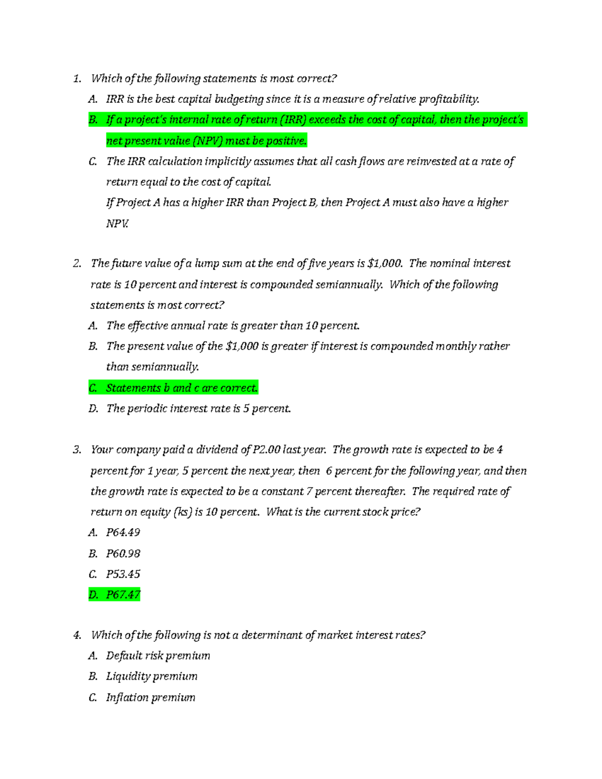 3RD EXAM Answer KEY - Which of the following statements is most correct ...