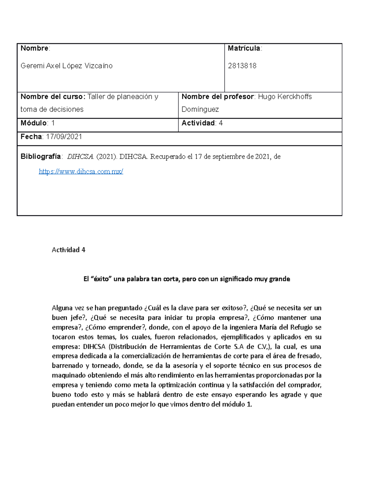 Actividad 4 TPTD Taller de planeación y toma de decisiones - Nombre ...