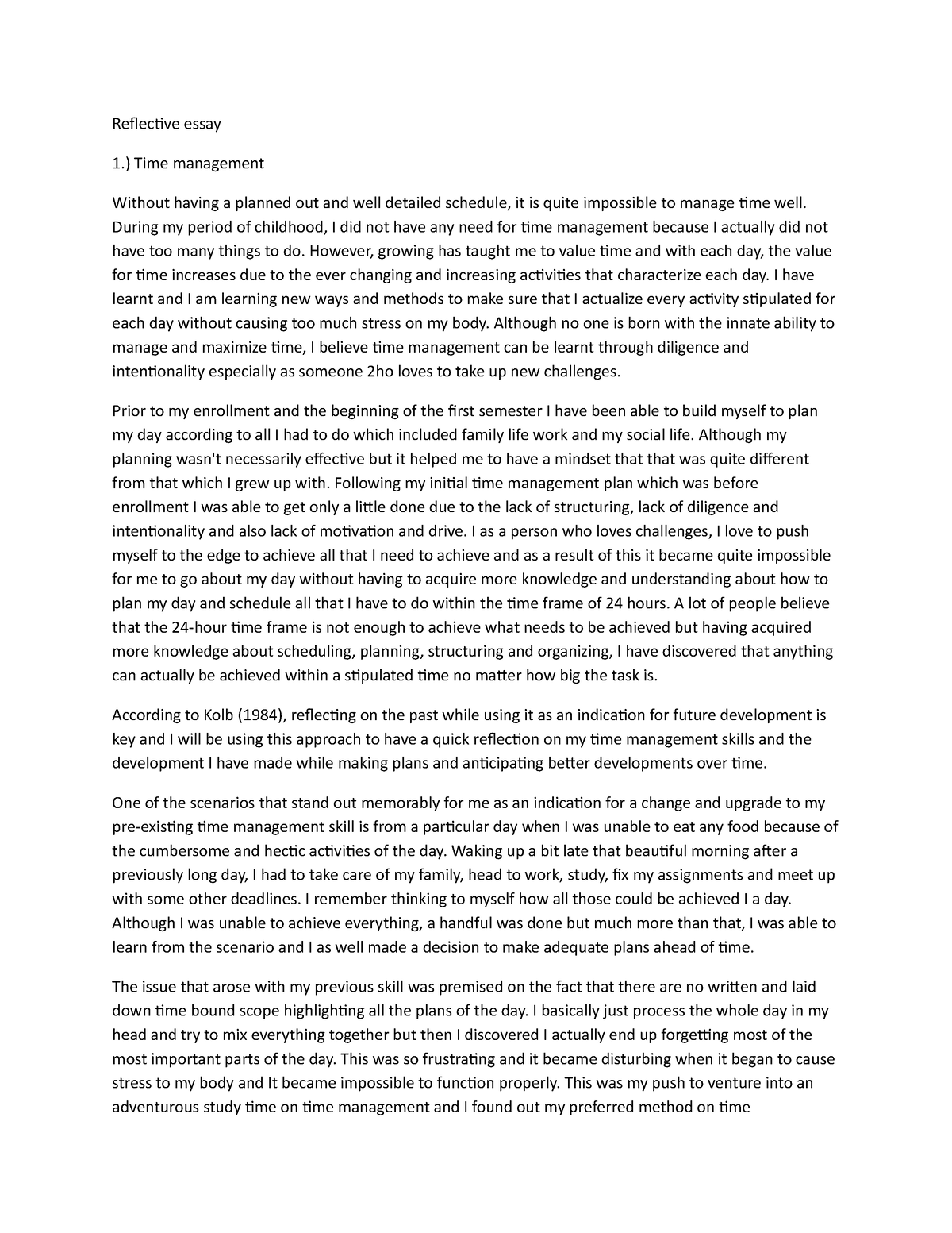 time management reflective essay example