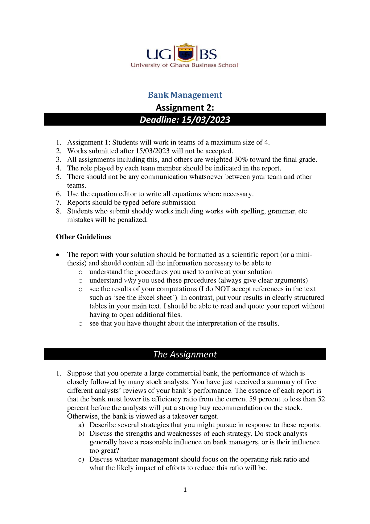 assignment of lead bank responsibility