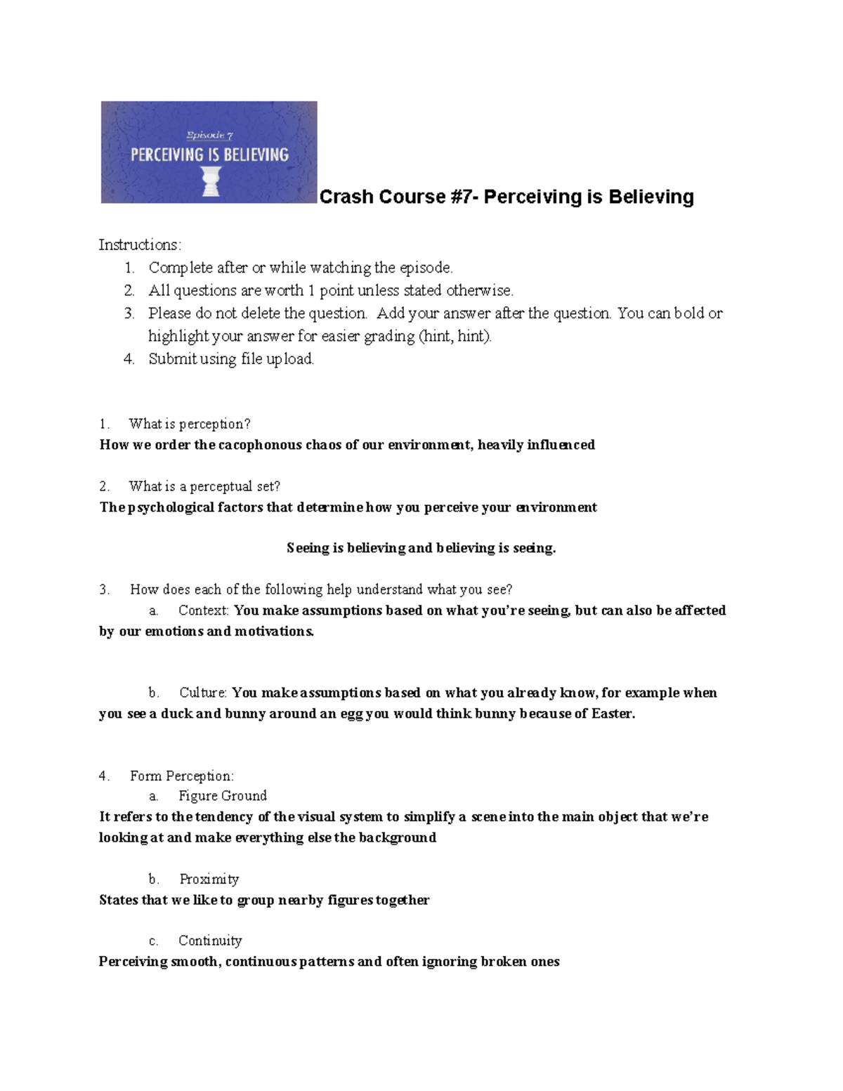 Psychology Crash Course Episode 7 Crash Course 7 Perceiving is