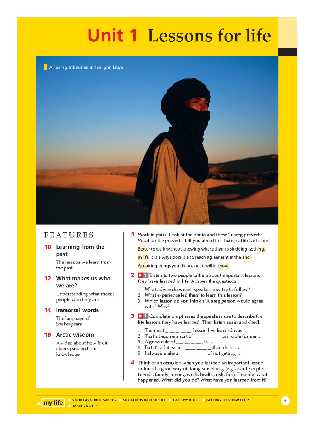 Life 2E Advanced Unit 1 SB - Unit 1 Lessons for life A Tuareg tribesman ...