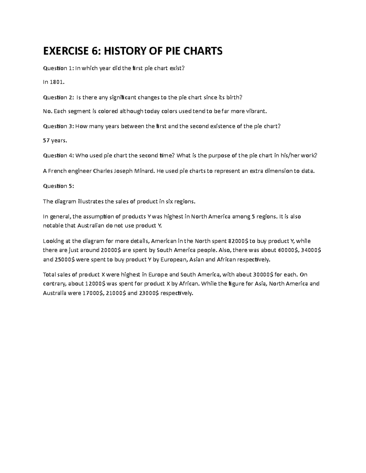 Exercise 6 adf asd fasdf a EXERCISE 6 HISTORY OF PIE CHARTS