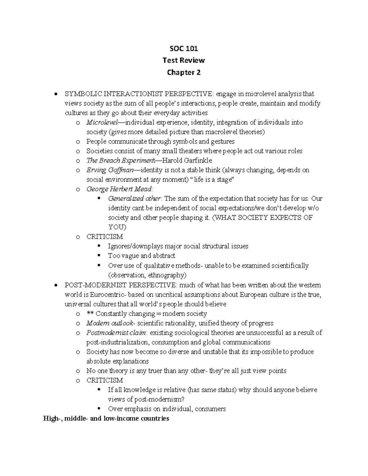 SOC 101 Test Review Ch 2 - Introduction To Sociology - SOC 101 Test ...