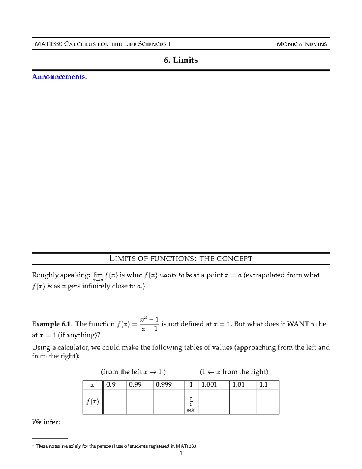 Let 6 fill In the blank - MAT1330 CALCULUS FOR THE LIFE SCIENCES I ...