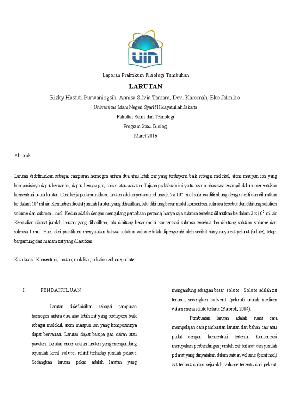 Fisologi Tumbuhan Laporan Praktikum Fisiologi Tumbuhan Larutan Rizky Hastuti Purwaningsih