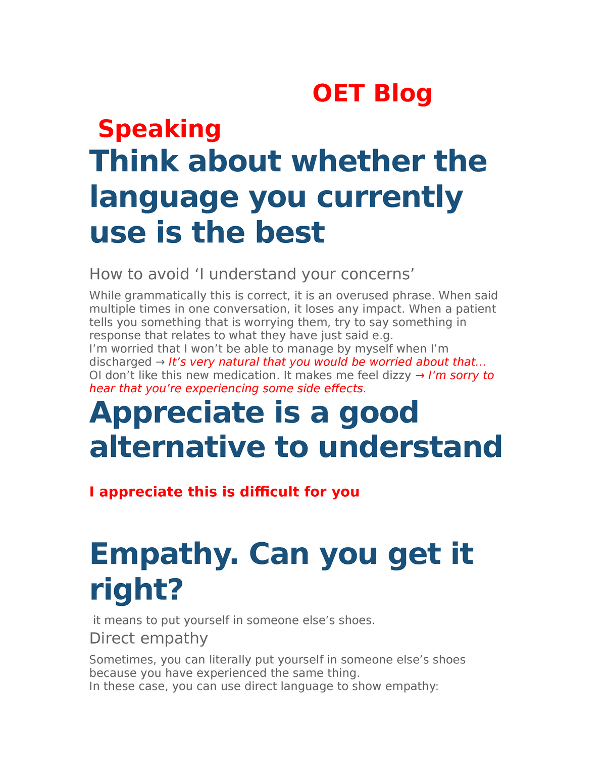 How To Show Empathy  OET Speaking (OET Podcast Ep. #8) - Swoosh English