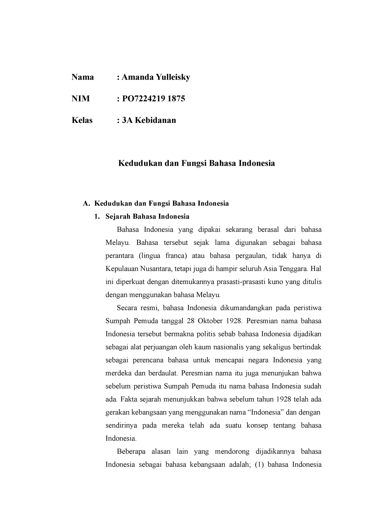 01 3a Amanda Yulleisky Ringkasan Kedudukan Dan Fungsi Bahasa Indonesia