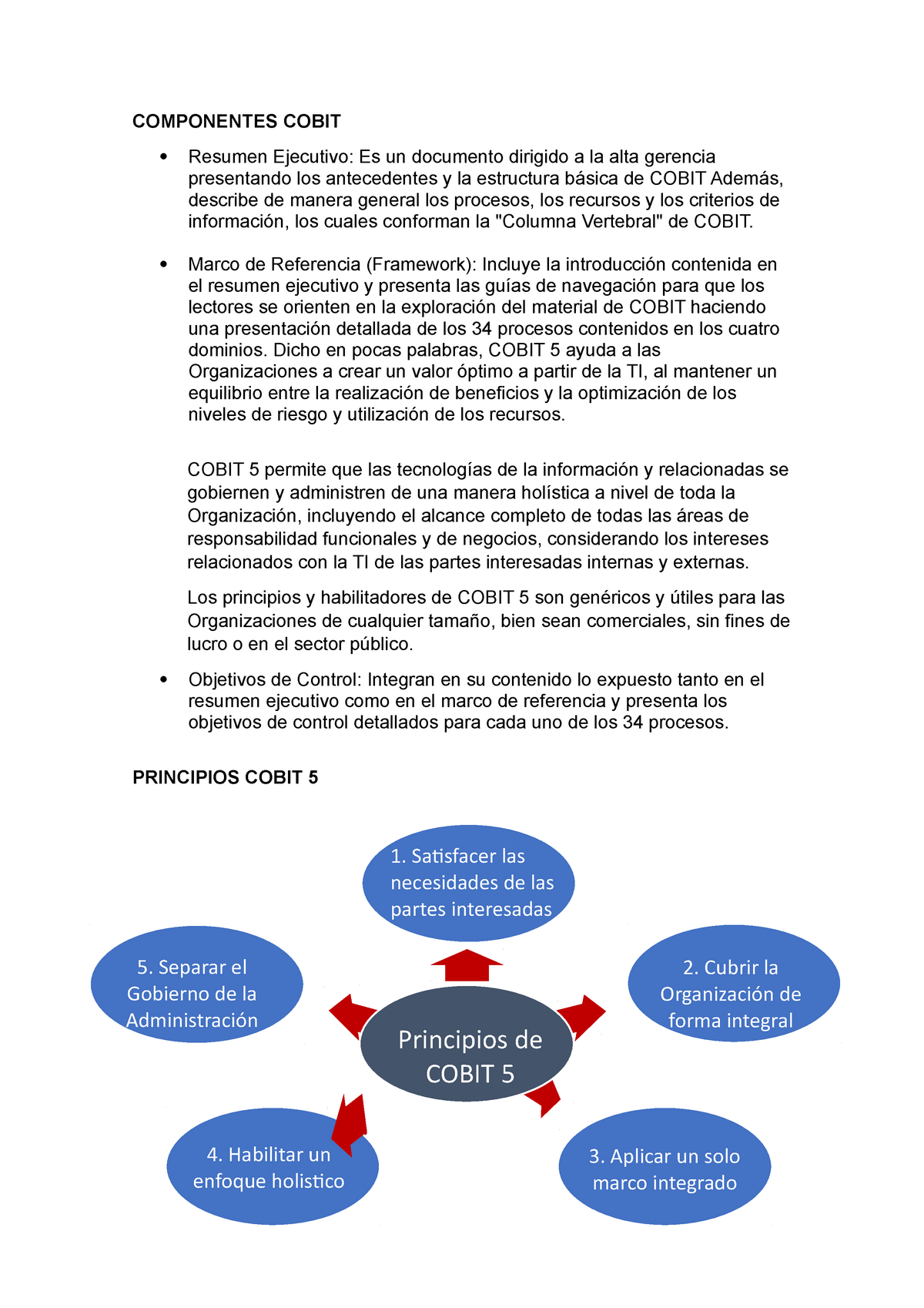 Componentes Cobit - Nota: 7 - COMPONENTES COBIT  Resumen Ejecutivo: Es un  documento dirigido a la - Studocu