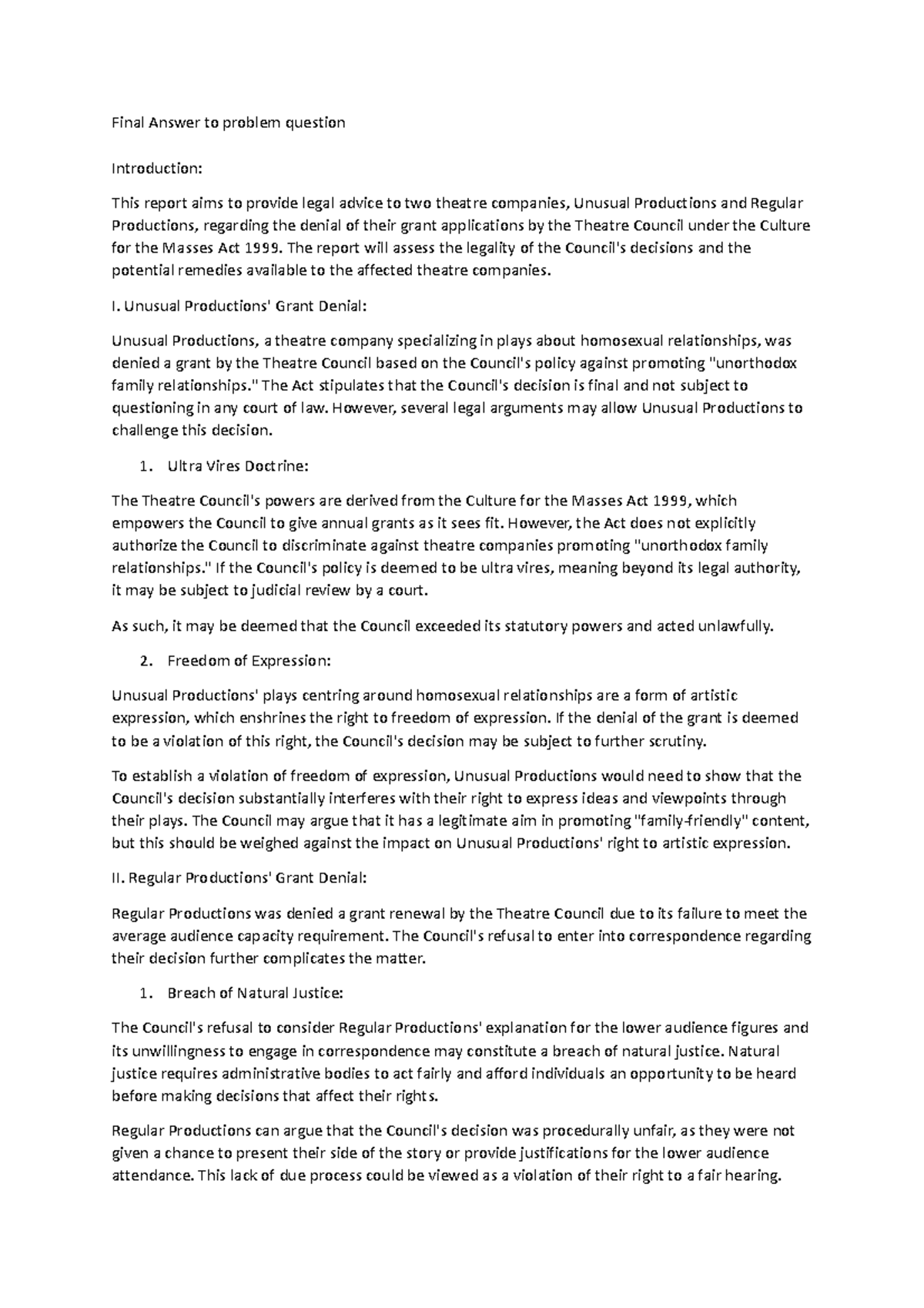 Public Law Problem Question - Final Answer to problem question ...