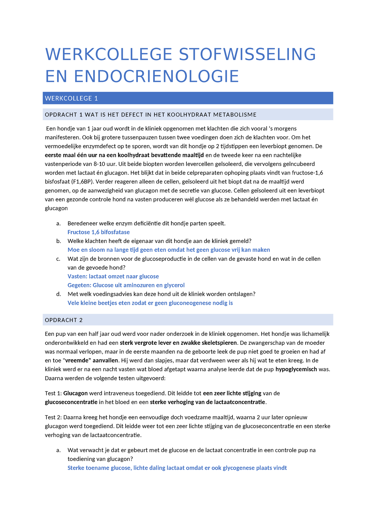 Werkcollege Stofwisseling En Endocrienologie - WERKCOLLEGE ...