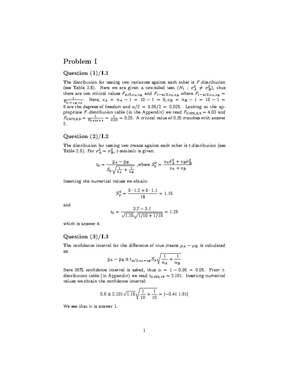 Exam S2019 answers only - Problem I Question (1)/I. The distribution ...