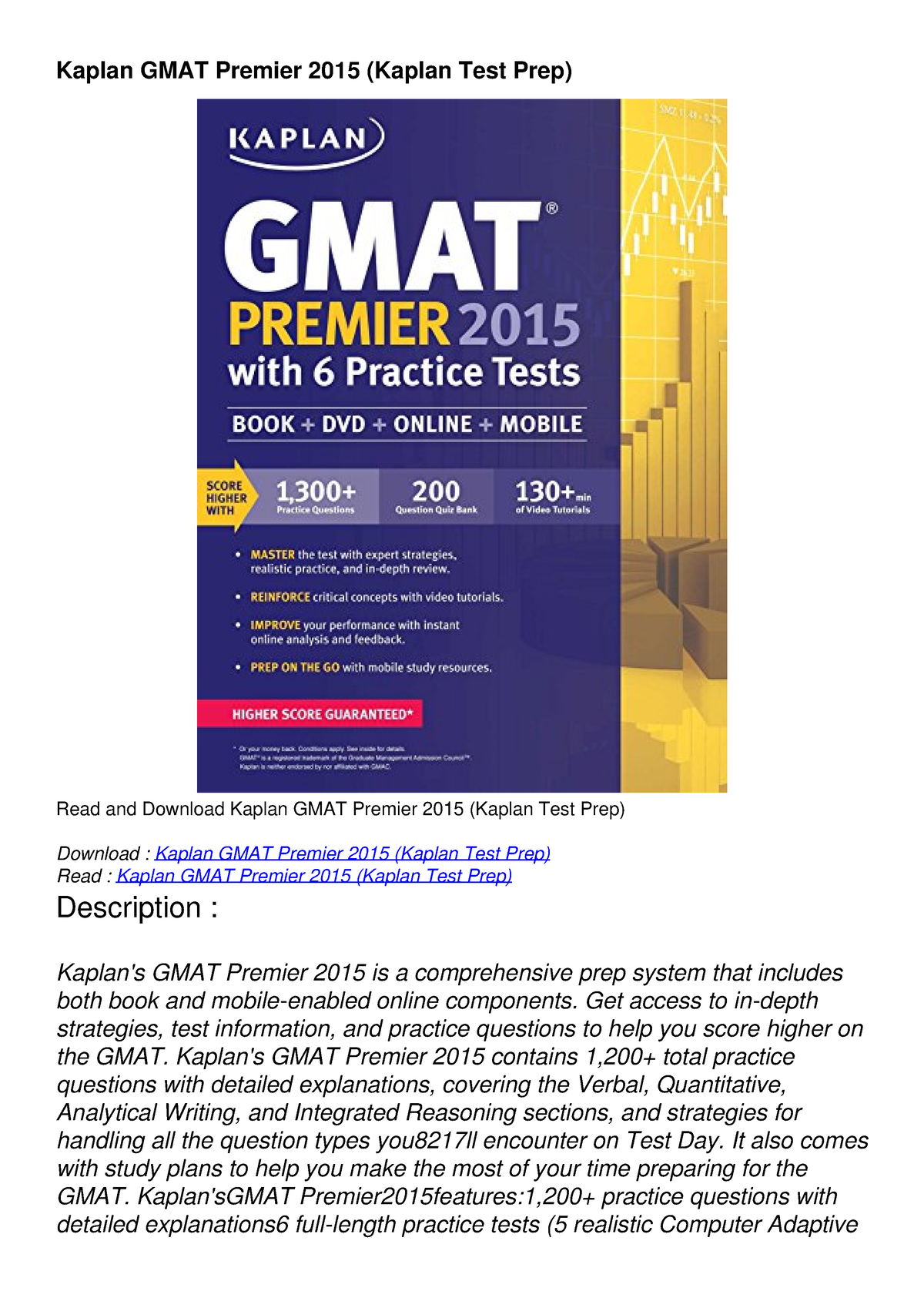 DOWNLOAD/PDF Kaplan GMAT Premier 2015 (Kaplan Test Prep) - Kaplan GMAT ...