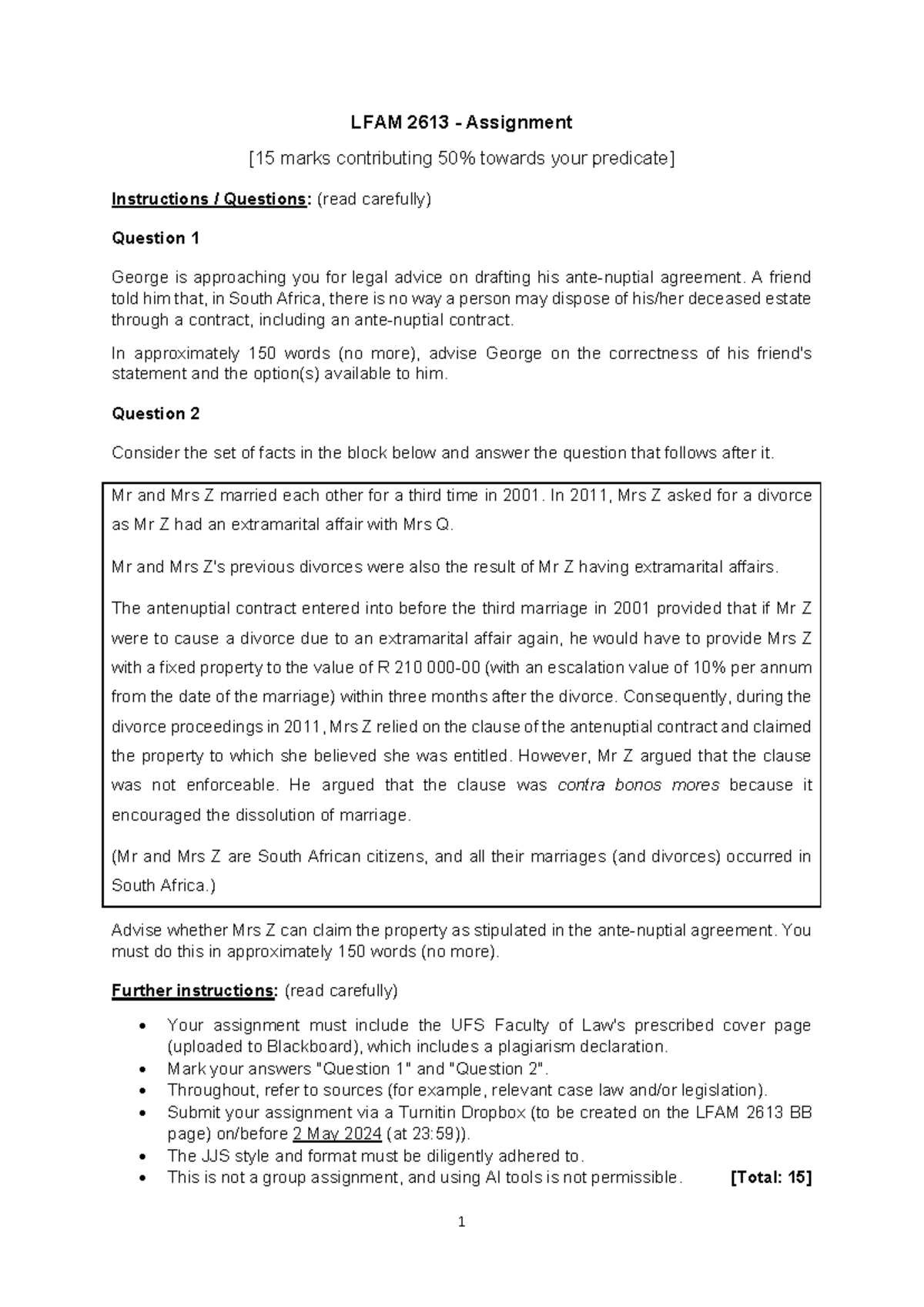 LFAM2613 Assignment 2024 pdf 1 LFAM 2613 Assignment [15 marks