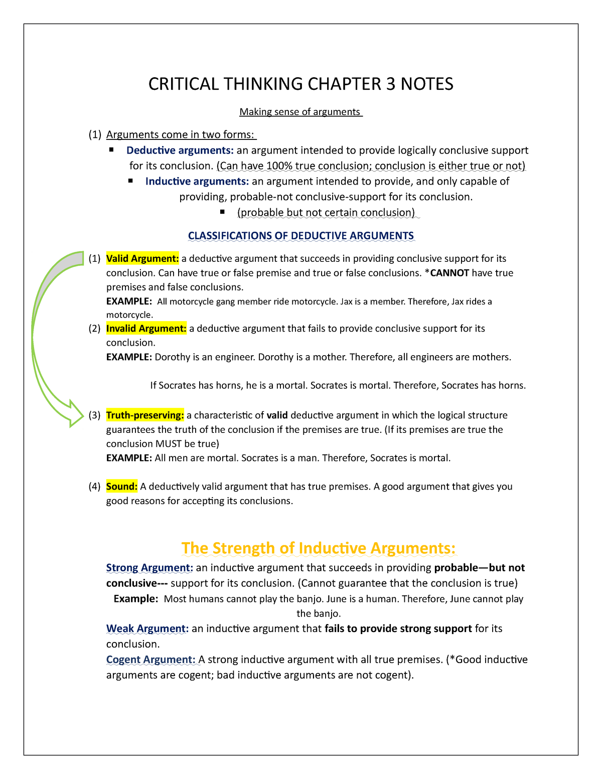 logic and critical thinking freshman course chapter 3