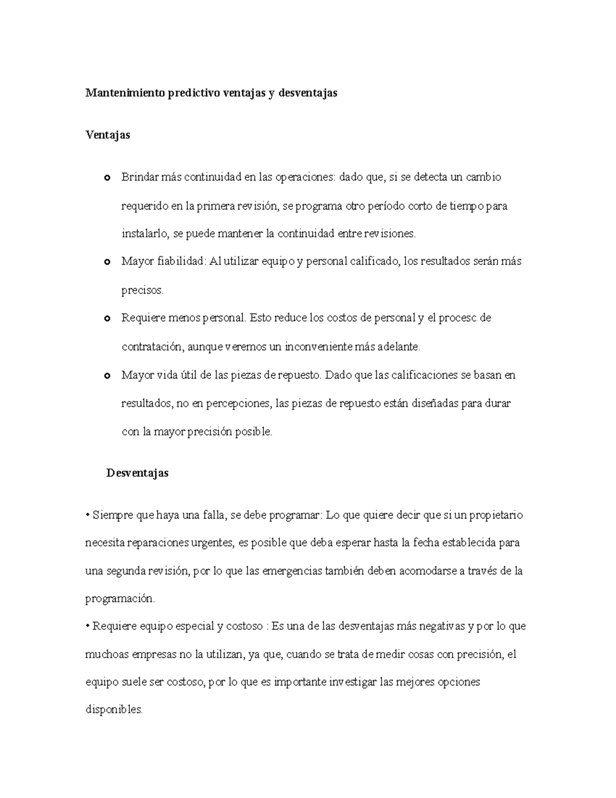 Mantenimiento predictivo ventajas y desventajas Mantenimiento