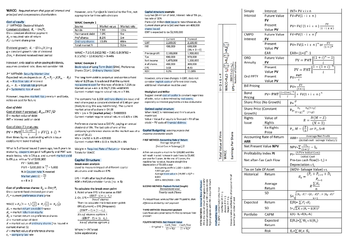 FBF Exam Sheet 1 - Sample equations - 025300 - Studocu