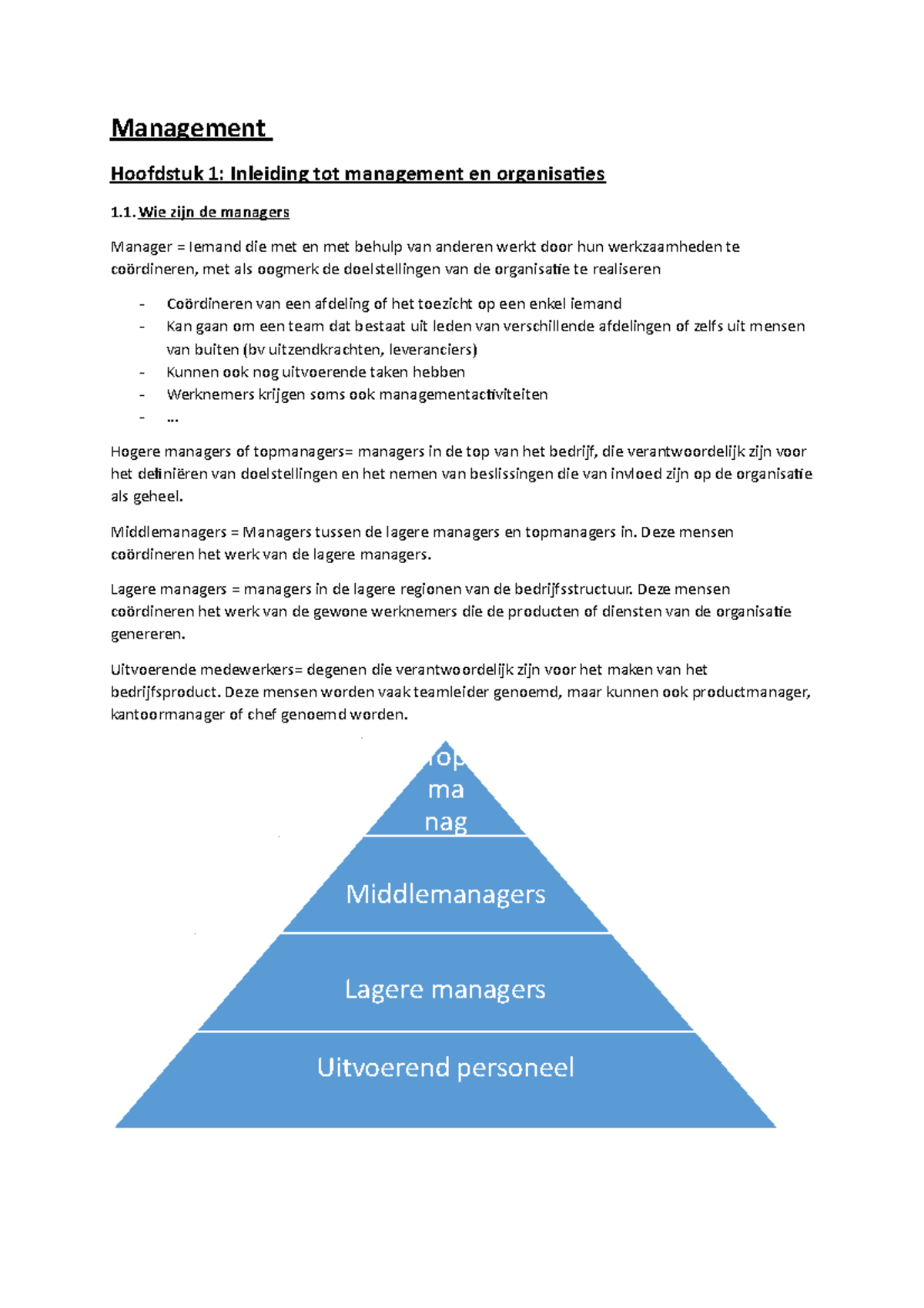 Management En Logistiek - Management Hoofdstuk 1: Inleiding Tot ...