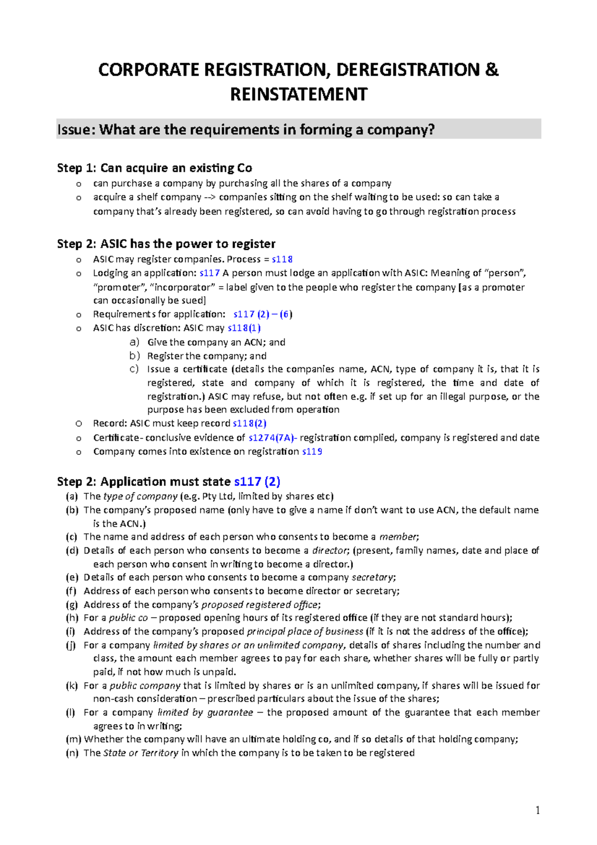 Registration, deregistration & reinstatement CORPORATE REGISTRATION