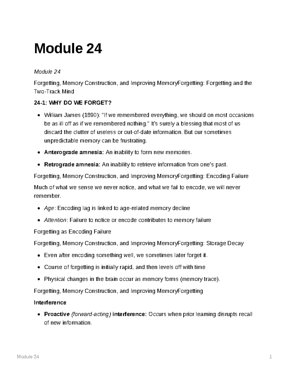 Module 24 - In class lecture notes over readings, not worth points ...