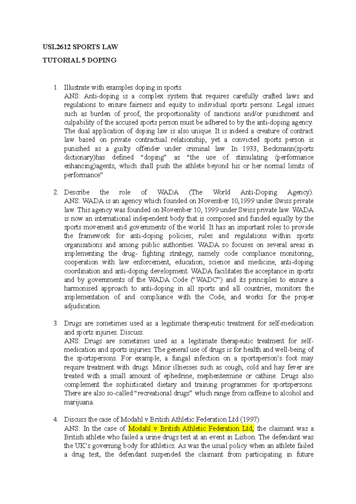 Tutorial 4 (doping) - Just for reference only - USL2612 SPORTS LAW ...