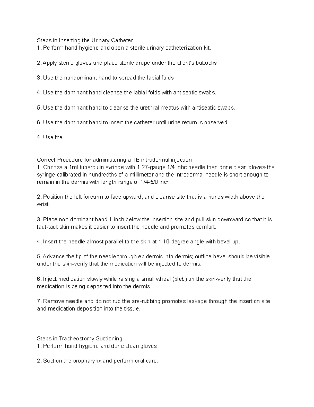Nclex Notes Steps in Inserting the Urinary Catheter Perform hand