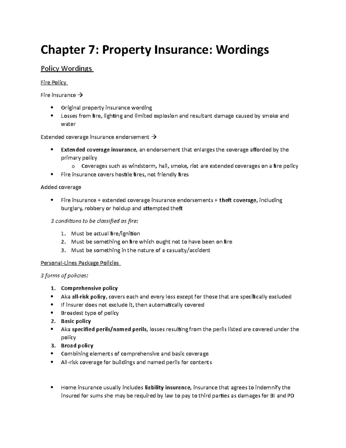 Chapter 7 - Chapter 7: Property Insurance: Wordings Policy Wordings ...