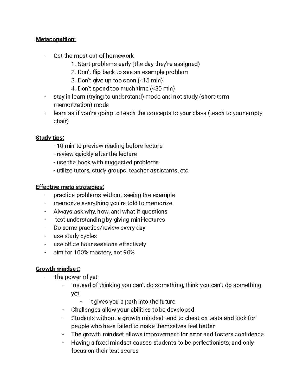 Metacognition-Growth Mindset Notes - Metacognition: Get the most out of ...