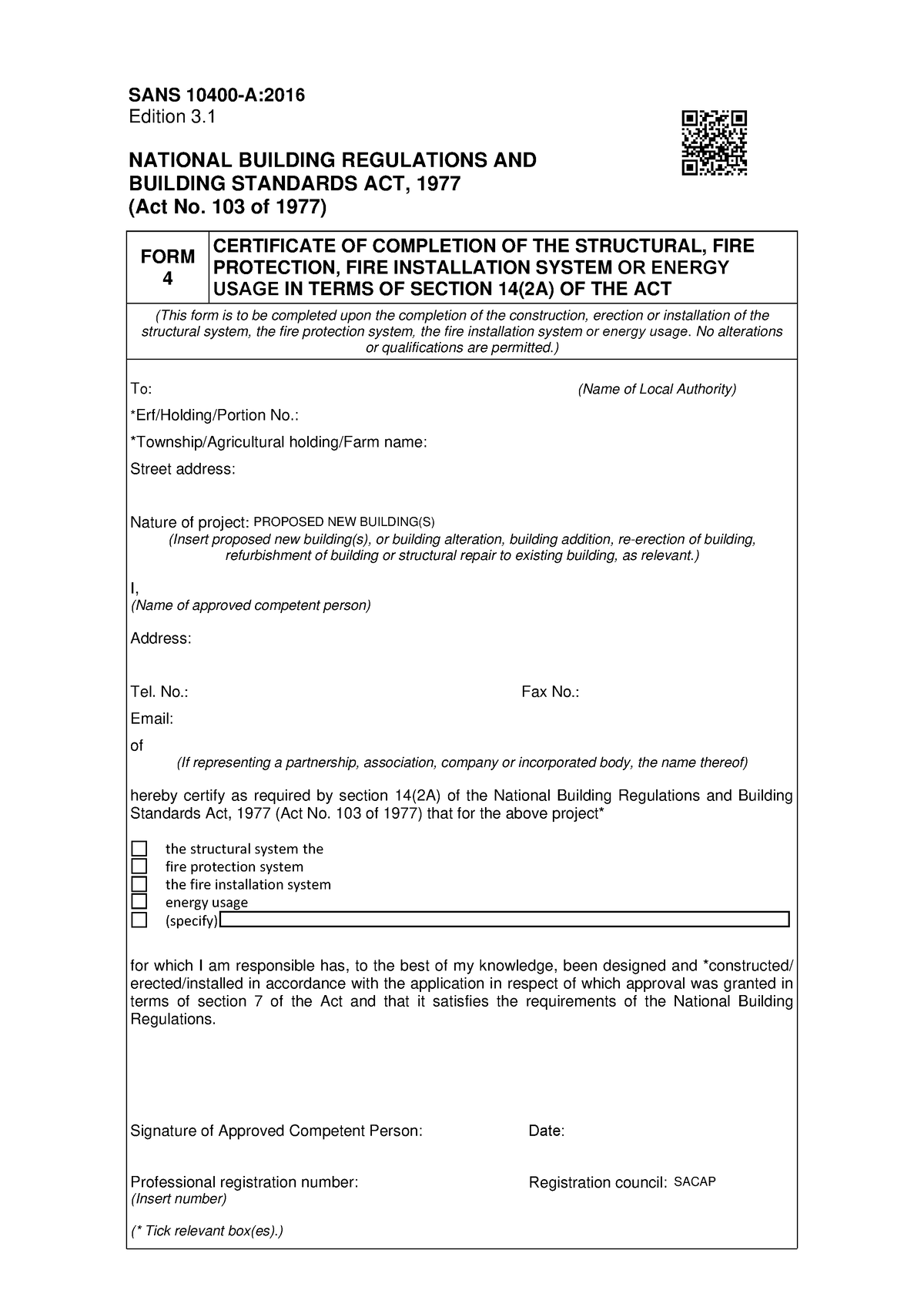 SANS10400 FORM 4 - South Africa building regulations - SANS 10400-A:201 ...