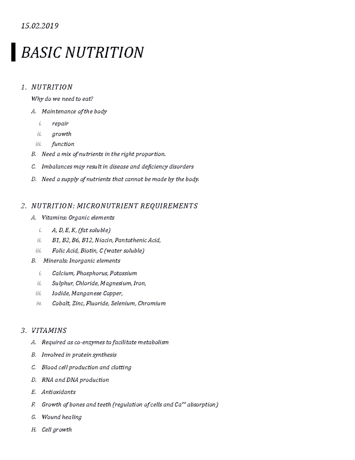 Basic Nutrition Note Lecture notes 4 15. BASIC NUTRITION 1