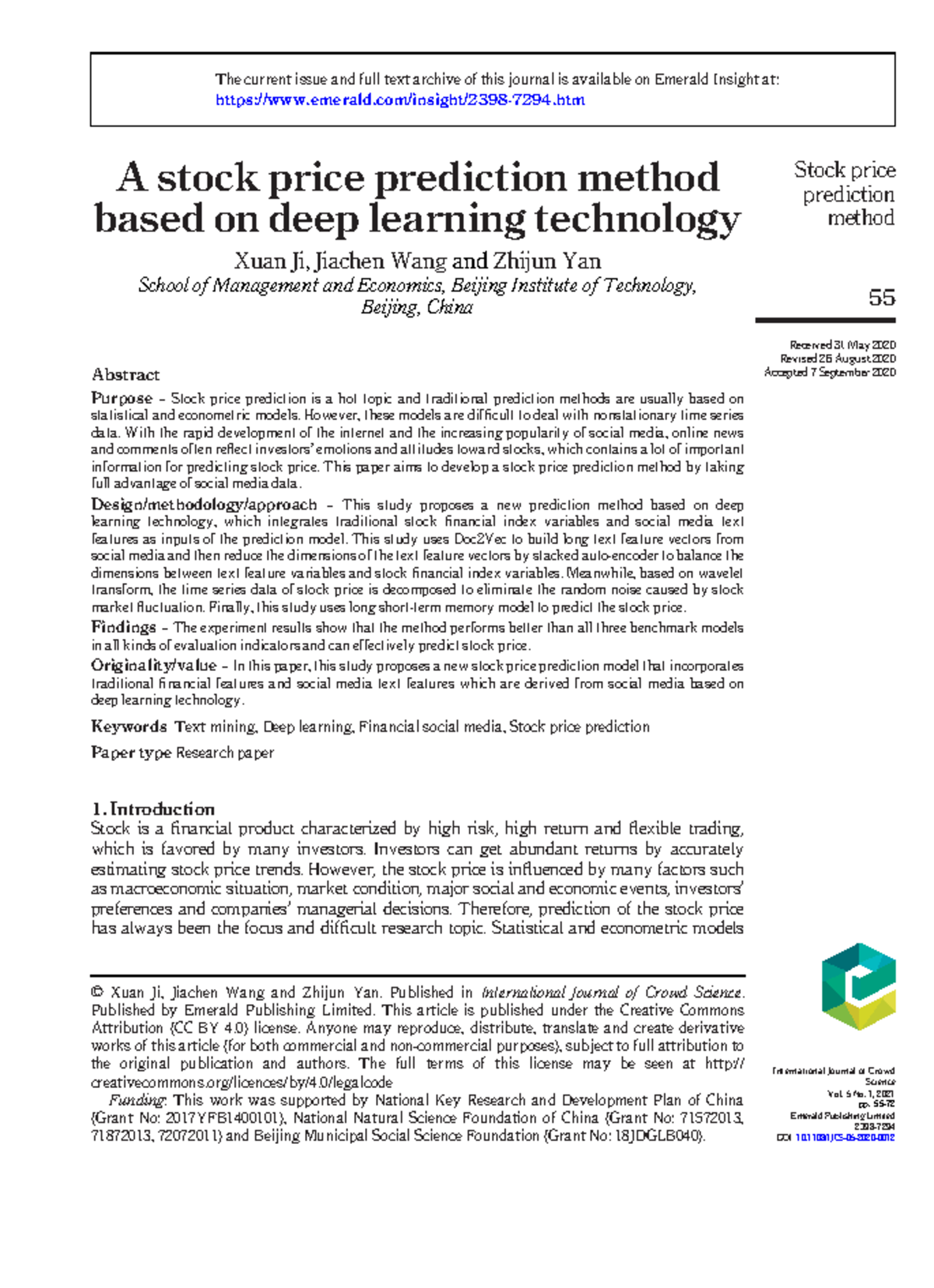 A stock price prediction method based on deep learning technology ...