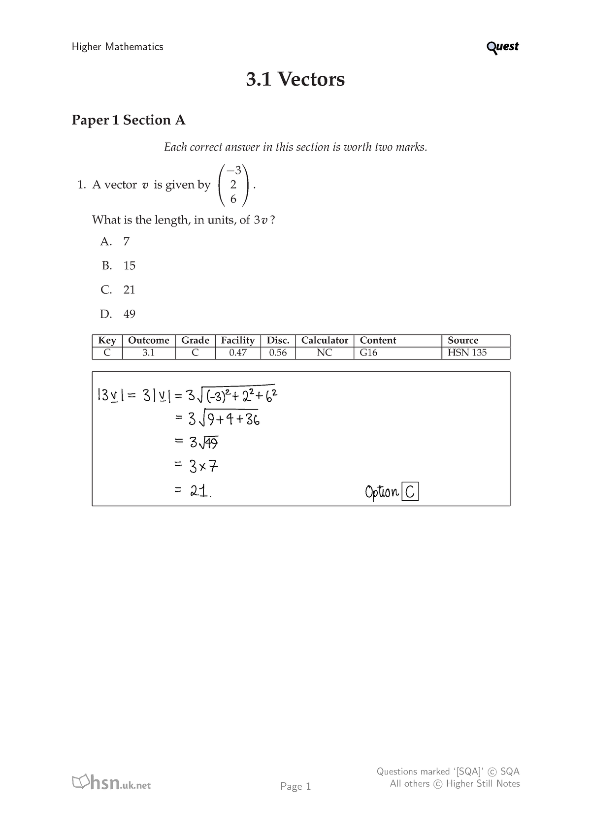 3.1+Vectors+(with+Solutions) - 3 Vectors Paper 1 Section A Each Correct ...