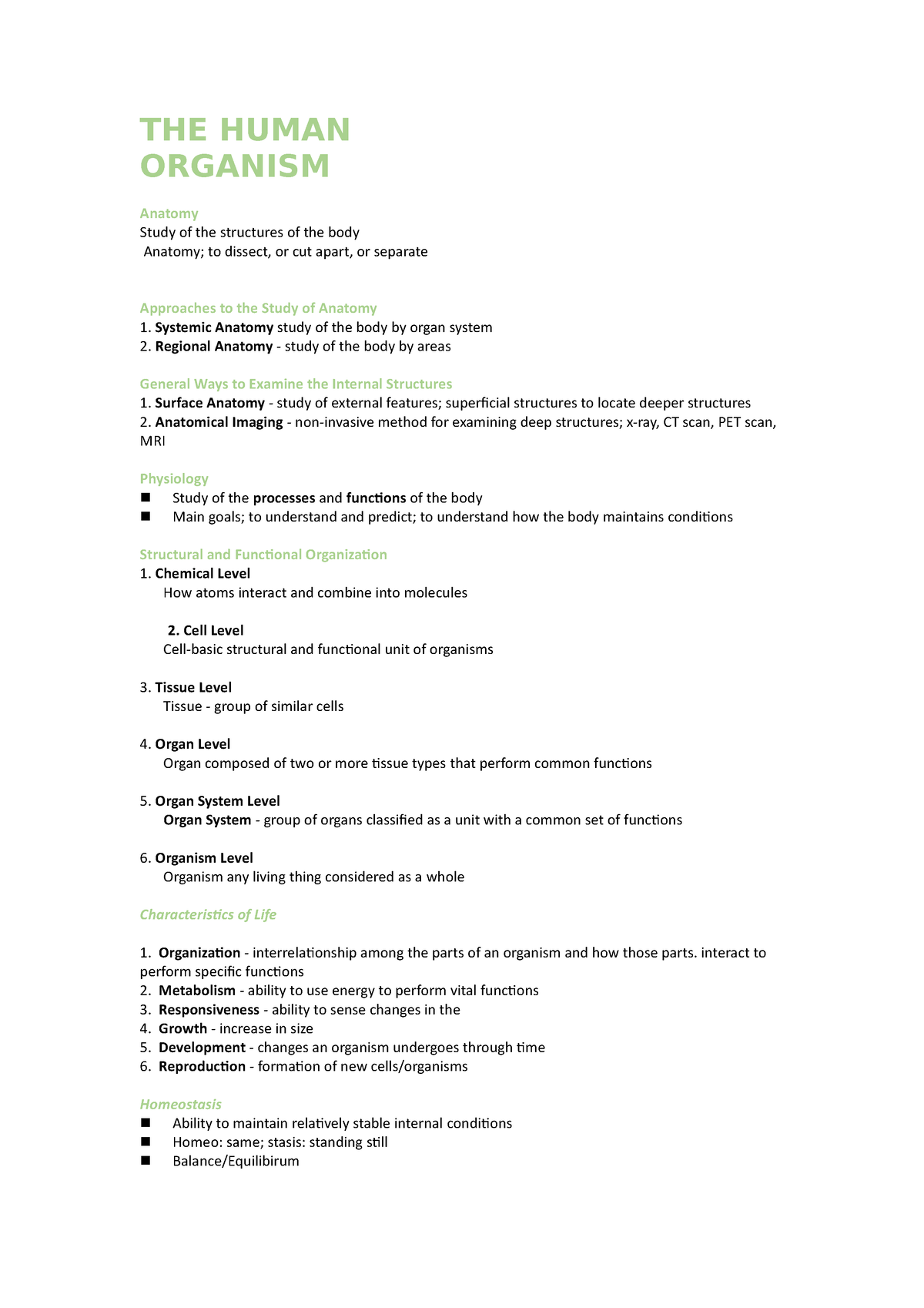 Anatomy And Physiology Chapter 1 - THE HUMAN ORGANISM Anatomy Study Of ...