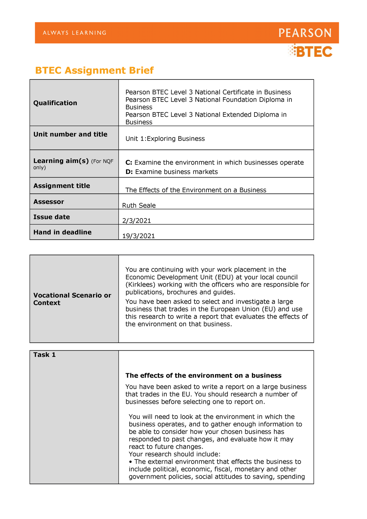 btec authorised assignment briefs