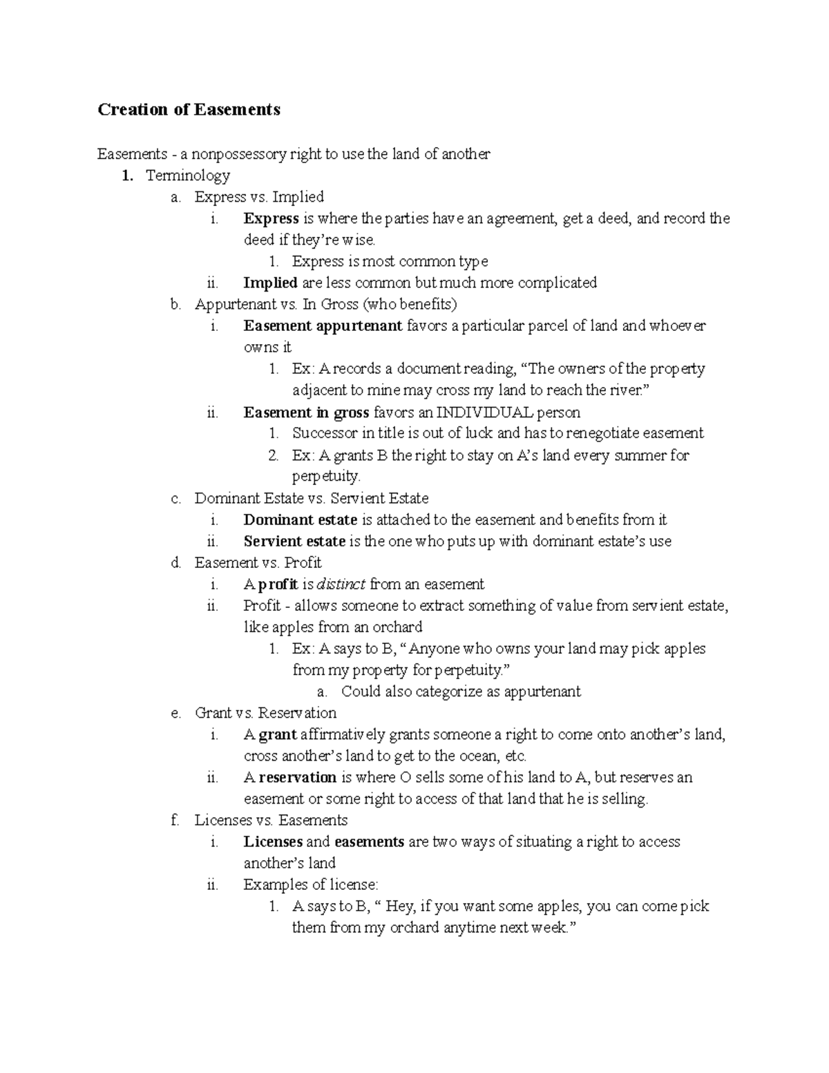 Creation of Easements - Easement reading outline - Creation of ...