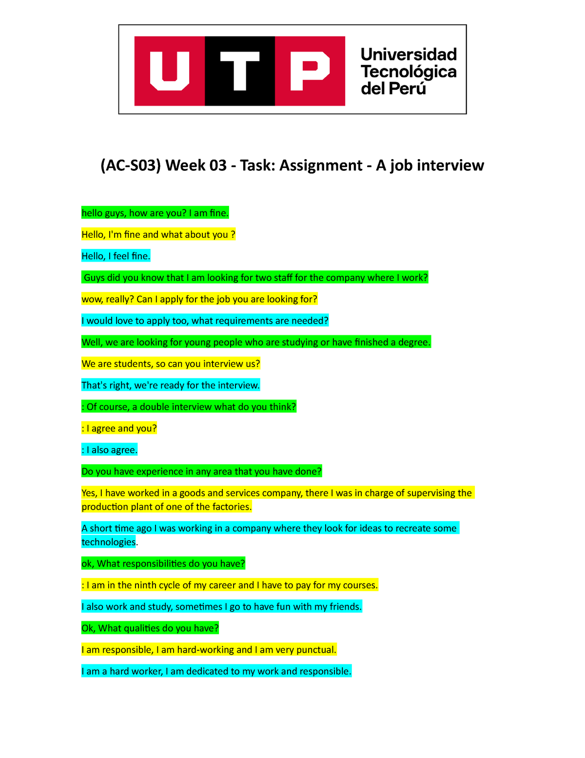 week 03 task assignment a job interview