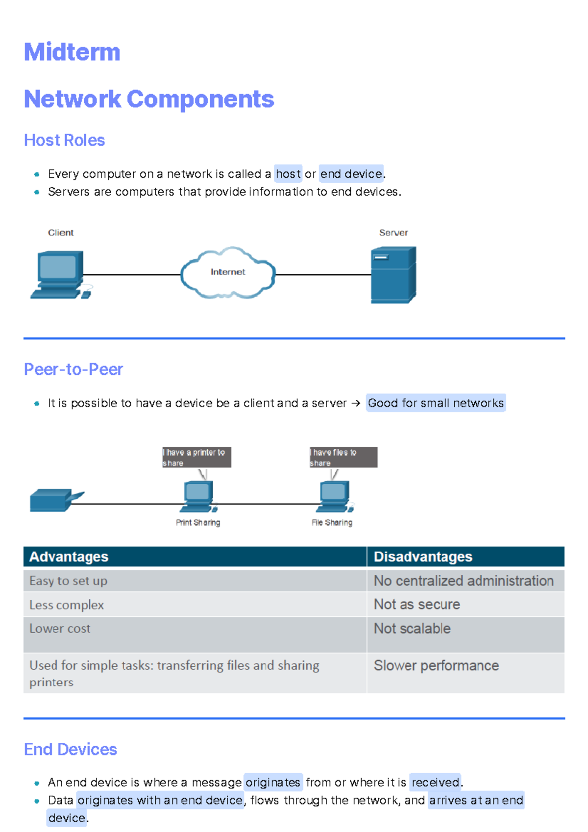 Midterm - Study material - Midterm Network Components Host Roles Every ...