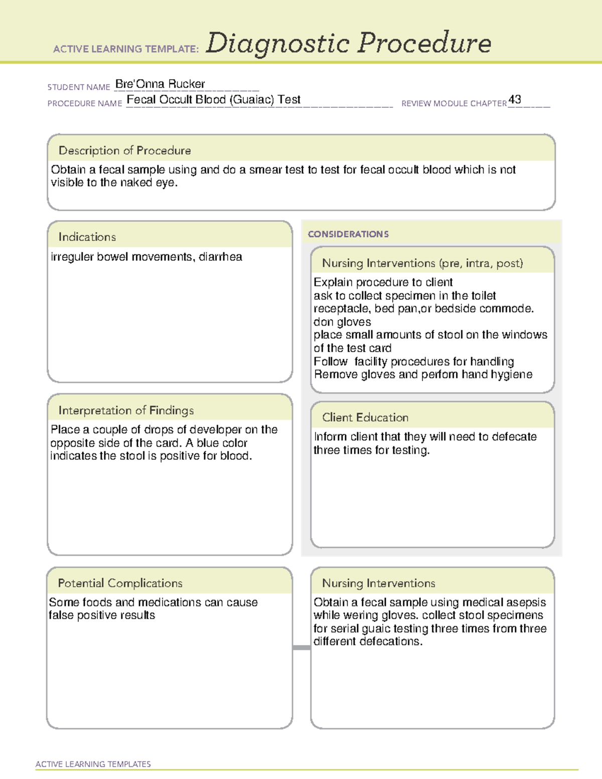 Temp2 ATI ACTIVE LEARNING TEMPLATES Diagnostic Procedure STUDENT 