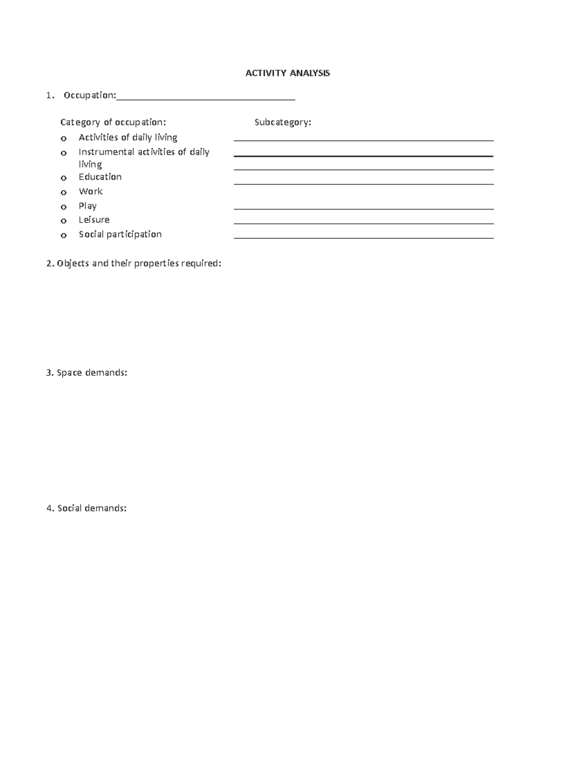 Activity Analysis Blank Form Fall 22 - ACTIVITY ANALYSIS - Studocu