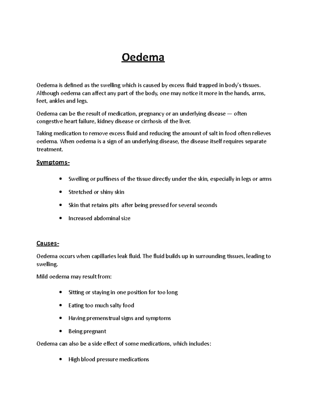 Oedema note 03 note 03 - Oedema Oedema is defined as the swelling which ...