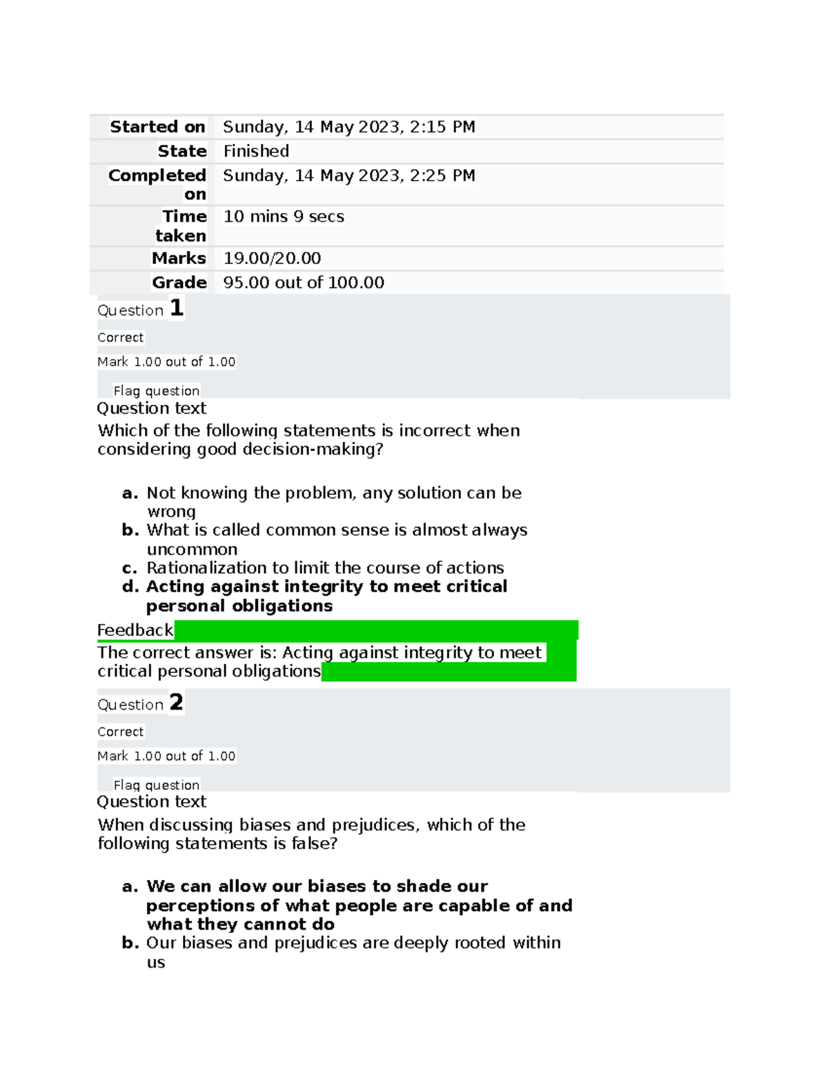 Bus 4405 Graded Quiz Unit 6 - Started On Sunday, 14 May 2023, 2:15 PM ...