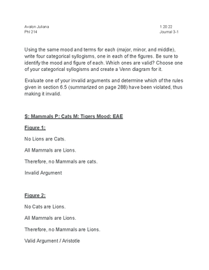 1 - 1 Journal - Kristin Nowicki PHL 214: Formal Logic SNHU May 7th 2023 ...
