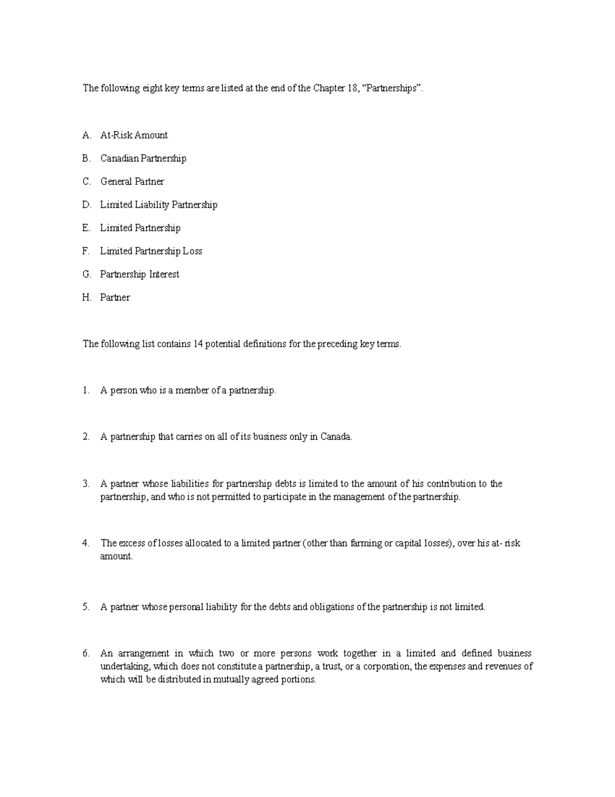 ACCT226 Chapter 18 Problem 2 - The following eight key terms are listed ...