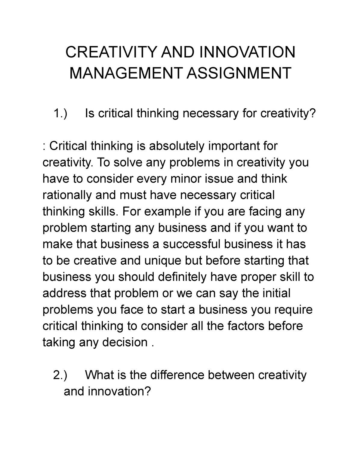innovation management assignment 3