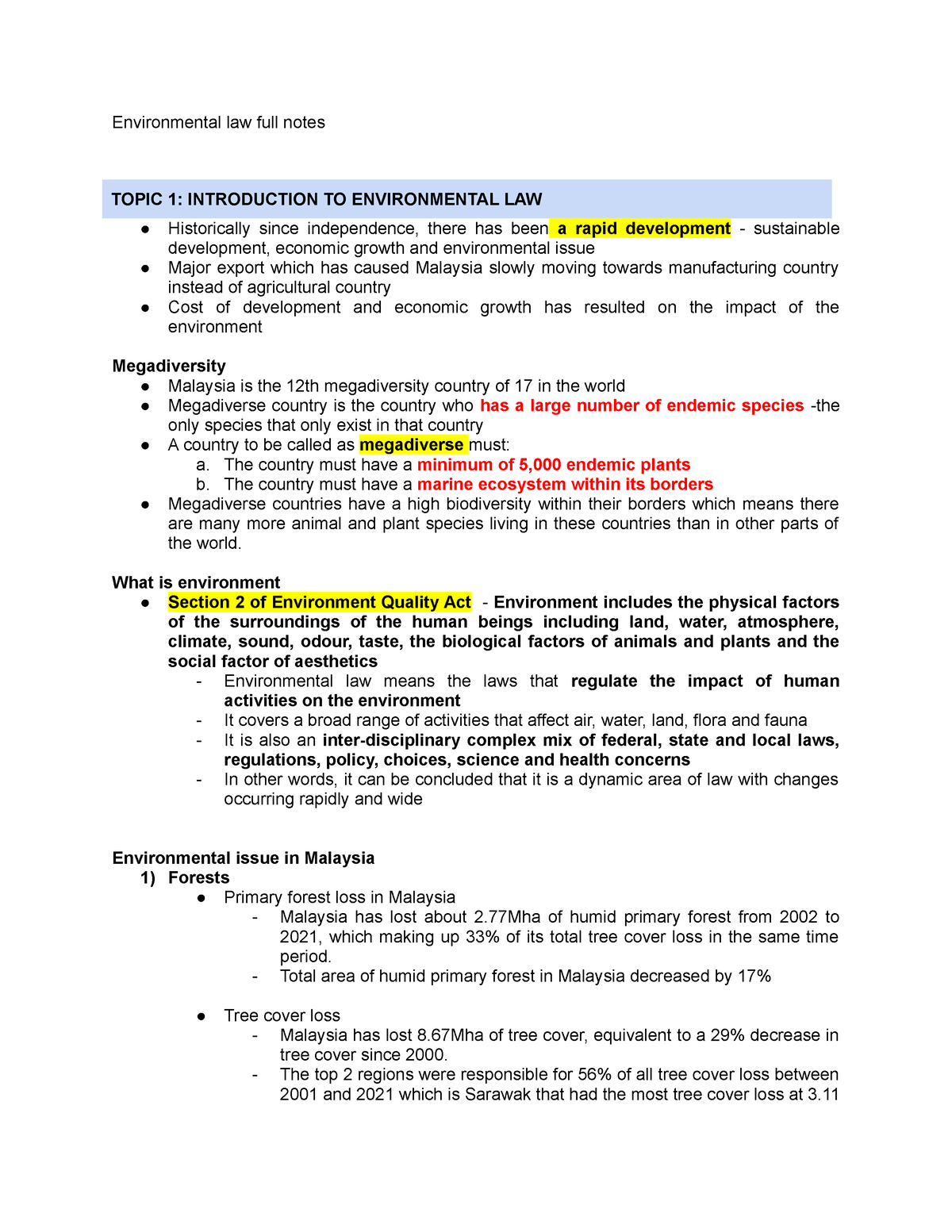 Environmental Law Full Notes - The Country Must Have A Minimum Of 5,000 ...