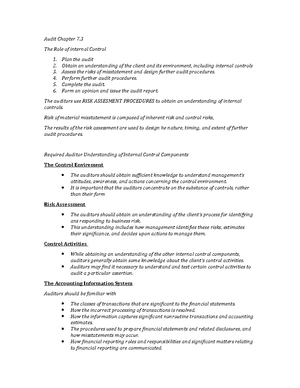 Audit 1 - Summary of Chapter 7 Part 1 for BUS-A534 - Audit Chapter 7 ...