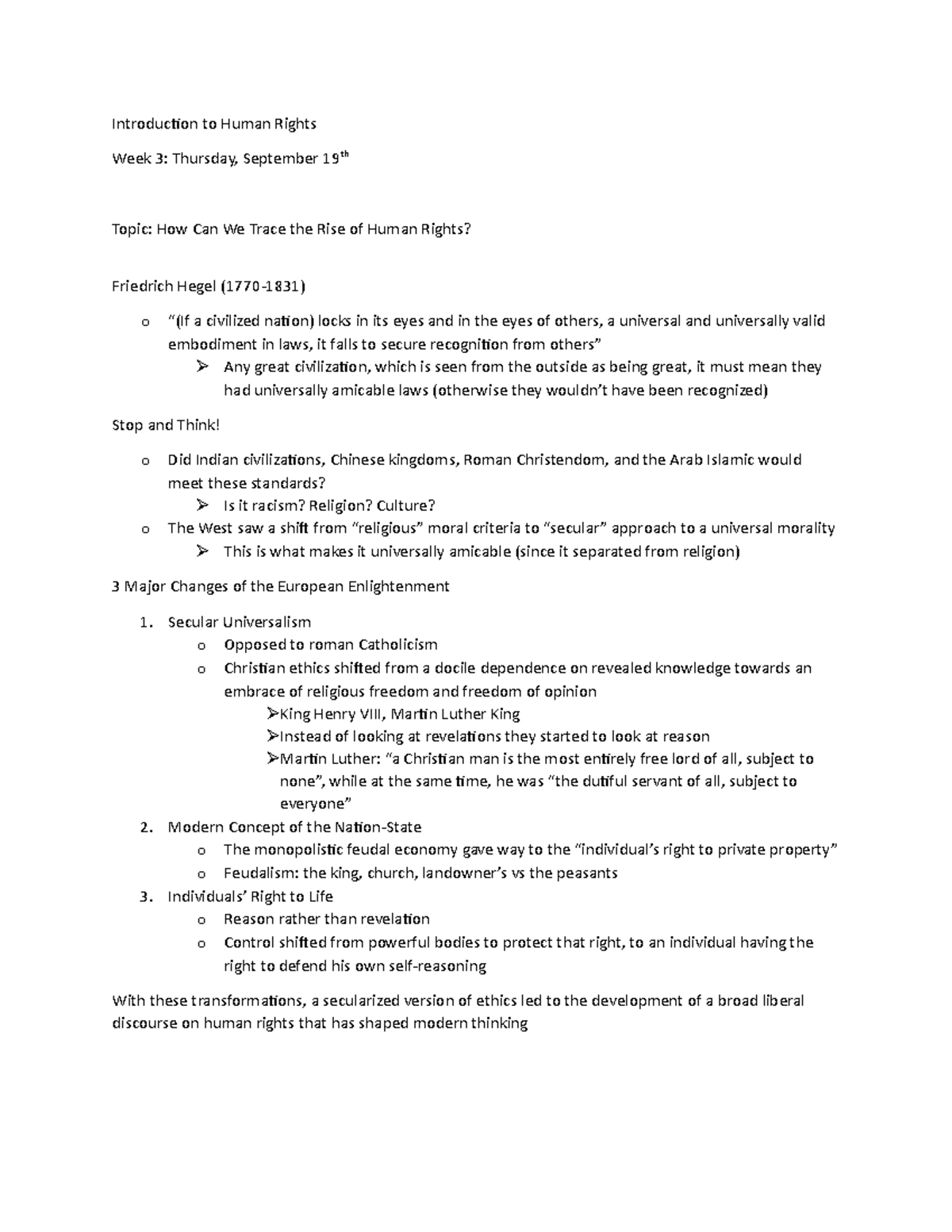 Week 3 Lecture Notes - Introduction to Human Rights Week 3: Thursday ...