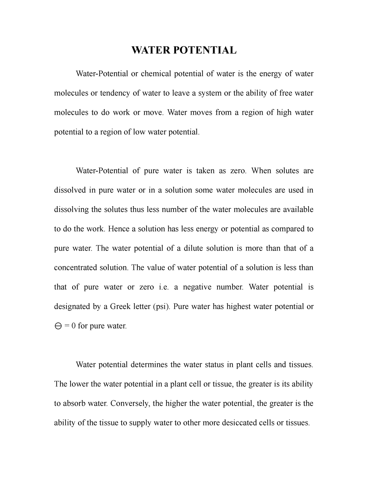 research paper on water potential