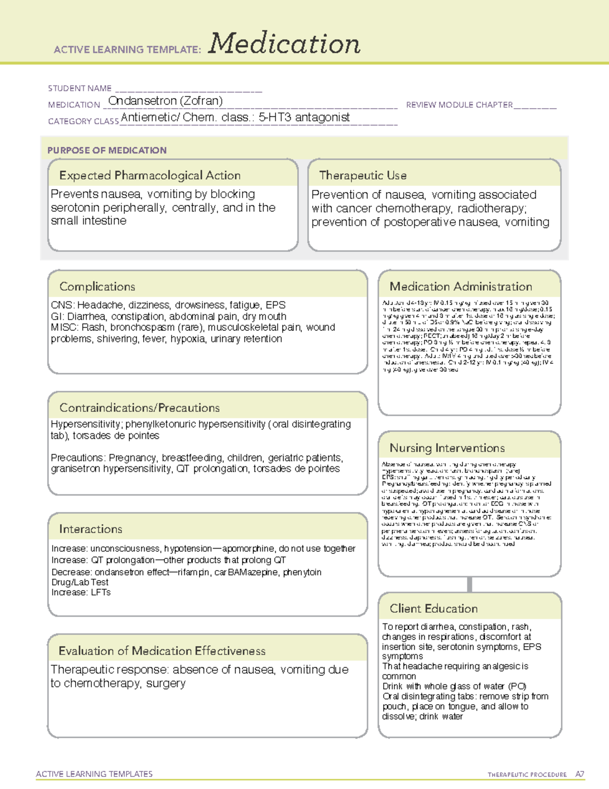 Ondansetron (Zofran) - ACTIVE LEARNING TEMPLATES THERAPEUTIC PROCEDURE ...